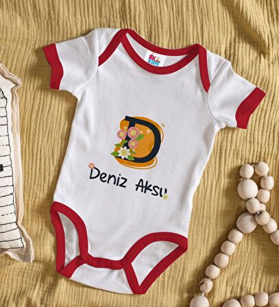 BK Kids Kişiye Özel Harfli Kırmızı Bebek Body Zıbın-1