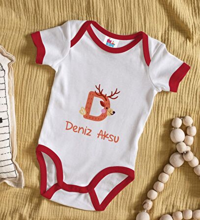 BK Kids Kişiye Özel Harfli Kırmızı Bebek Body Zıbın-2