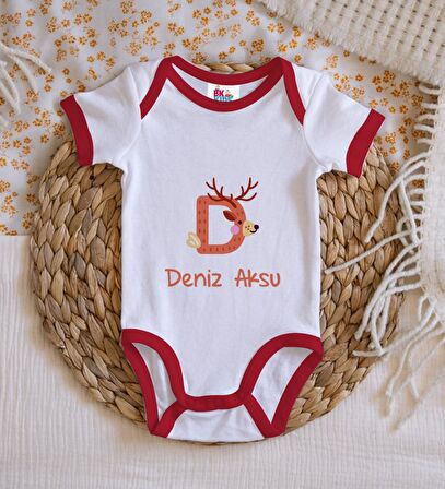 BK Kids Kişiye Özel Harfli Kırmızı Bebek Body Zıbın-2