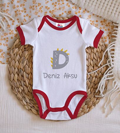 BK Kids Kişiye Özel Harfli Kırmızı Bebek Body Zıbın-3