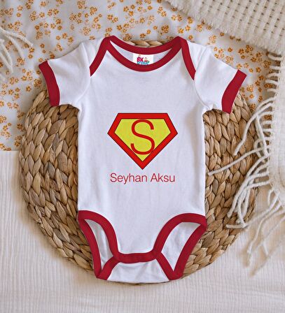 BK Kids Kişiye Özel Harfli Kırmızı Bebek Body Zıbın