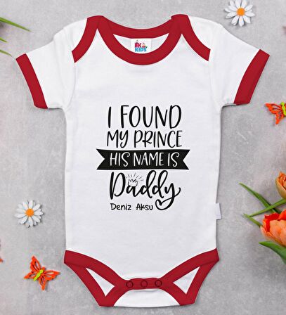 BK Kids Kişiye Özel His Name Is Daddy Tasarımlı Kırmızı Bebek Body Zıbın-1