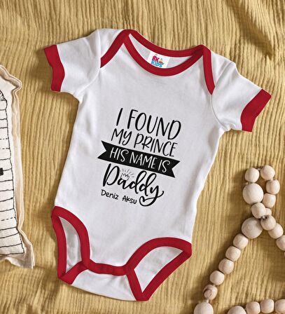 BK Kids Kişiye Özel His Name Is Daddy Tasarımlı Kırmızı Bebek Body Zıbın-1