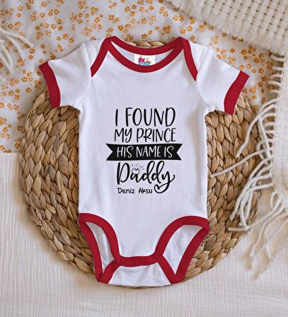BK Kids Kişiye Özel His Name Is Daddy Tasarımlı Kırmızı Bebek Body Zıbın-1