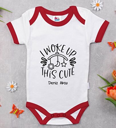 BK Kids Kişiye Özel This Cute Tasarımlı Kırmızı Bebek Body Zıbın-1