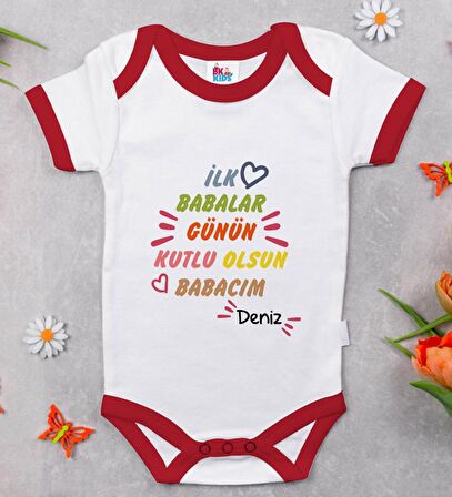 BK Kids Kişiye Özel Babalar Günü Tasarımlı Kırmızı Bebek Body Zıbın-1