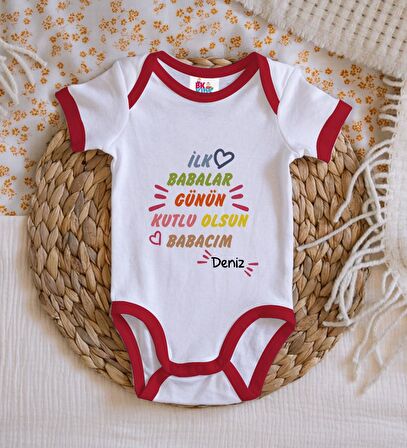 BK Kids Kişiye Özel Babalar Günü Tasarımlı Kırmızı Bebek Body Zıbın-1