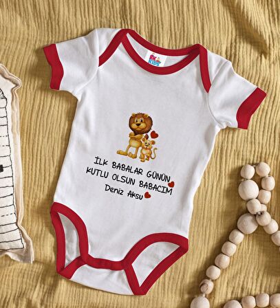 BK Kids Kişiye Özel İlk Babalar Günü Tasarımlı Kırmızı Bebek Body Zıbın-3