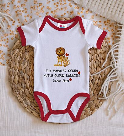 BK Kids Kişiye Özel İlk Babalar Günü Tasarımlı Kırmızı Bebek Body Zıbın-3