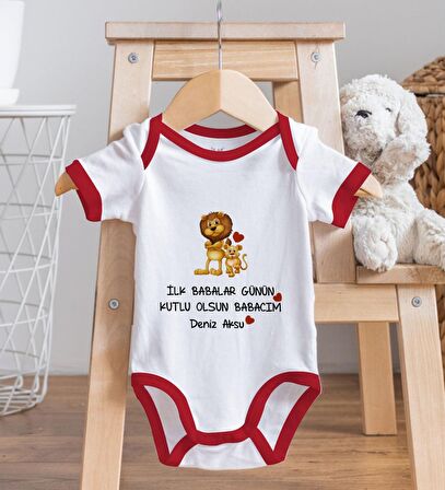 BK Kids Kişiye Özel İlk Babalar Günü Tasarımlı Kırmızı Bebek Body Zıbın-3