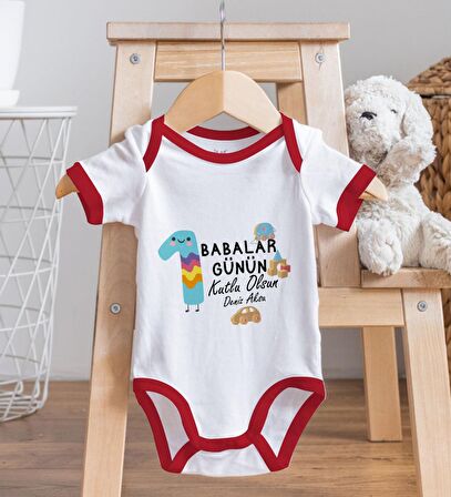 BK Kids Kişiye Özel İlk Babalar Günü Tasarımlı Kırmızı Bebek Body Zıbın-4