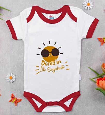 BK Kids Kişiye Özel İlk Seyahat Tasarımlı Kırmızı Bebek Body Zıbın-1