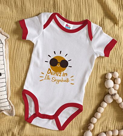 BK Kids Kişiye Özel İlk Seyahat Tasarımlı Kırmızı Bebek Body Zıbın-1