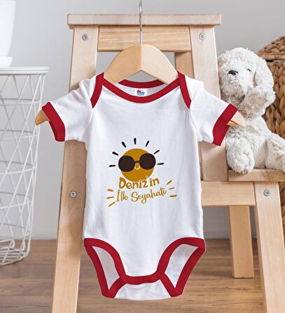 BK Kids Kişiye Özel İlk Seyahat Tasarımlı Kırmızı Bebek Body Zıbın-1