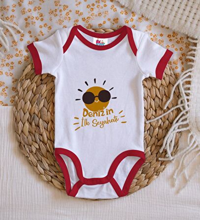 BK Kids Kişiye Özel İlk Seyahat Tasarımlı Kırmızı Bebek Body Zıbın-1