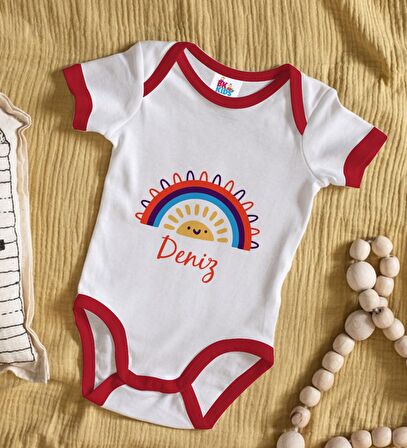 BK Kids Kişiye Özel İsimli Kırmızı Bebek Body Zıbın-1