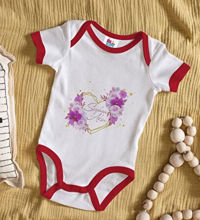 BK Kids Kişiye Özel Çiçek Tasarımlı Kırmızı Bebek Body Zıbın-3