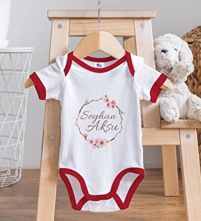BK Kids Kişiye Özel Çiçek Tasarımlı Kırmızı Bebek Body Zıbın-5