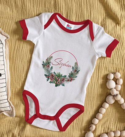 BK Kids Kişiye Özel Çiçek Tasarımlı Kırmızı Bebek Body Zıbın-7