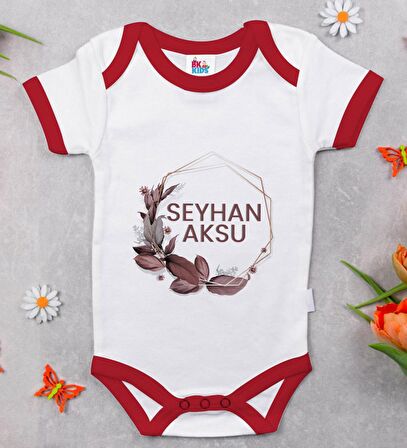 BK Kids Kişiye Özel Çiçek Tasarımlı Kırmızı Bebek Body Zıbın-13