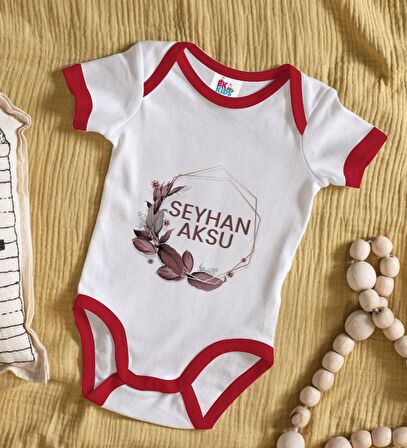 BK Kids Kişiye Özel Çiçek Tasarımlı Kırmızı Bebek Body Zıbın-13