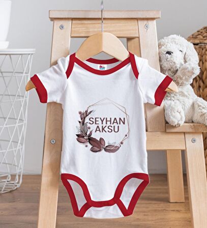 BK Kids Kişiye Özel Çiçek Tasarımlı Kırmızı Bebek Body Zıbın-13