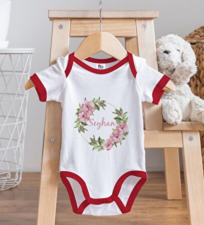 BK Kids Kişiye Özel Çiçek Tasarımlı Kırmızı Bebek Body Zıbın-17