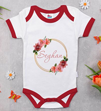 BK Kids Kişiye Özel Çiçek Tasarımlı Kırmızı Bebek Body Zıbın-18