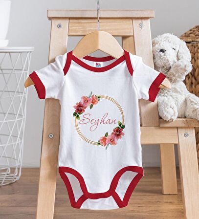 BK Kids Kişiye Özel Çiçek Tasarımlı Kırmızı Bebek Body Zıbın-18