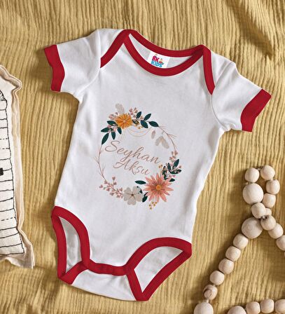 BK Kids Kişiye Özel Çiçek Tasarımlı Kırmızı Bebek Body Zıbın-20