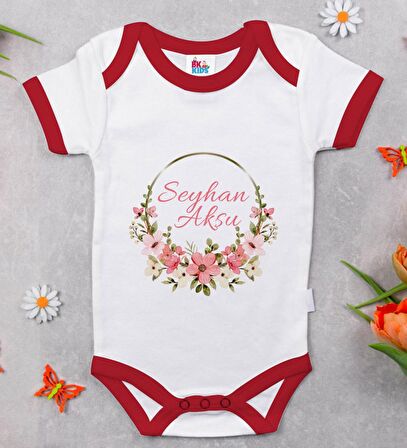 BK Kids Kişiye Özel Çiçek Tasarımlı Kırmızı Bebek Body Zıbın-23