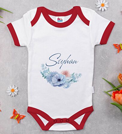 BK Kids Kişiye Özel Çiçek Tasarımlı Kırmızı Bebek Body Zıbın-24