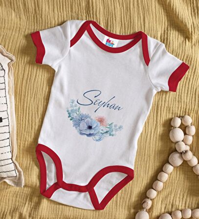 BK Kids Kişiye Özel Çiçek Tasarımlı Kırmızı Bebek Body Zıbın-24