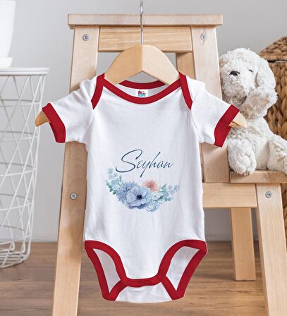 BK Kids Kişiye Özel Çiçek Tasarımlı Kırmızı Bebek Body Zıbın-24
