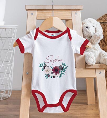 BK Kids Kişiye Özel Çiçek Tasarımlı Kırmızı Bebek Body Zıbın-25
