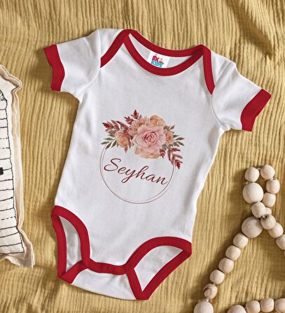 BK Kids Kişiye Özel Çiçek Tasarımlı Kırmızı Bebek Body Zıbın-26