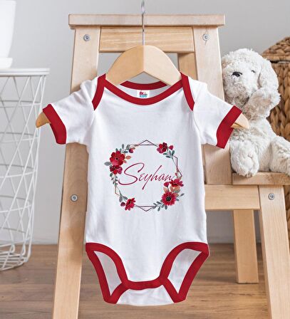 BK Kids Kişiye Özel Çiçek Tasarımlı Kırmızı Bebek Body Zıbın-27