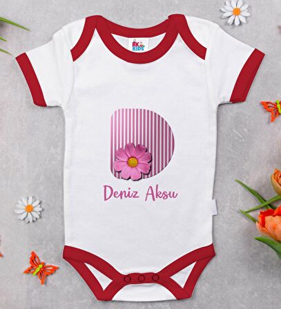 BK Kids Kişiye Özel Harfli Kırmızı Bebek Body Zıbın-1