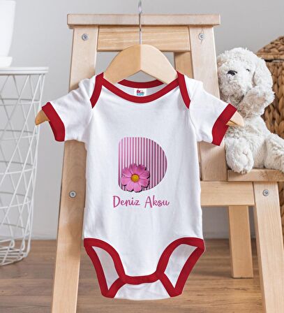 BK Kids Kişiye Özel Harfli Kırmızı Bebek Body Zıbın-1