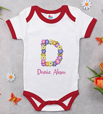 BK Kids Kişiye Özel Harfli Kırmızı Bebek Body Zıbın-2