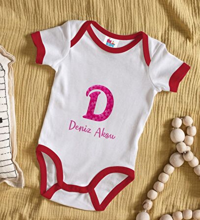 BK Kids Kişiye Özel Harfli Kırmızı Bebek Body Zıbın-3