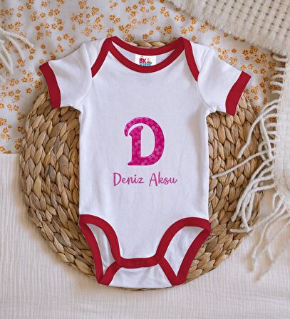 BK Kids Kişiye Özel Harfli Kırmızı Bebek Body Zıbın-3