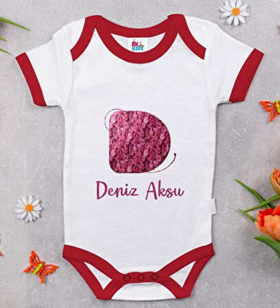 BK Kids Kişiye Özel Harfli Kırmızı Bebek Body Zıbın-4