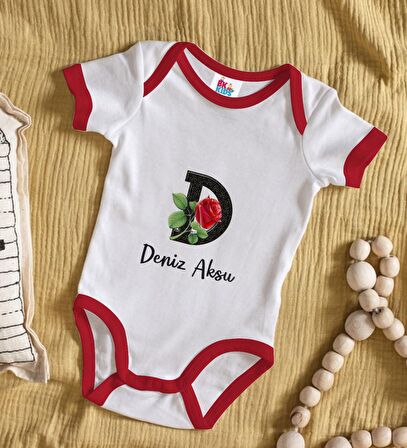 BK Kids Kişiye Özel Harfli Kırmızı Bebek Body Zıbın-5