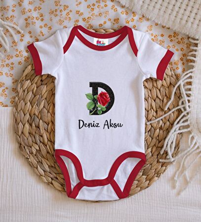 BK Kids Kişiye Özel Harfli Kırmızı Bebek Body Zıbın-5