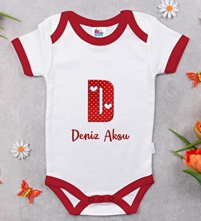 BK Kids Kişiye Özel Harfli Kırmızı Bebek Body Zıbın-6