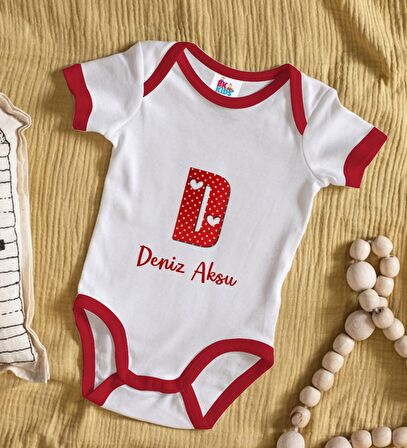 BK Kids Kişiye Özel Harfli Kırmızı Bebek Body Zıbın-6
