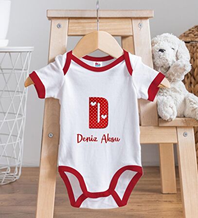 BK Kids Kişiye Özel Harfli Kırmızı Bebek Body Zıbın-6