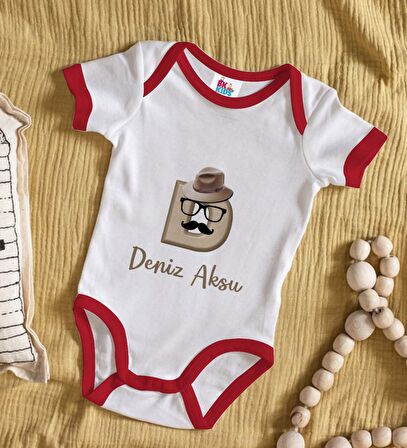 BK Kids Kişiye Özel Harfli Kırmızı Bebek Body Zıbın-7