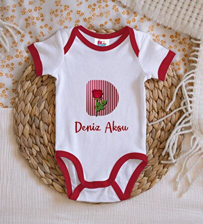 BK Kids Kişiye Özel Harfli Kırmızı Bebek Body Zıbın-8